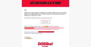Doxxbet potvrdzujúci email